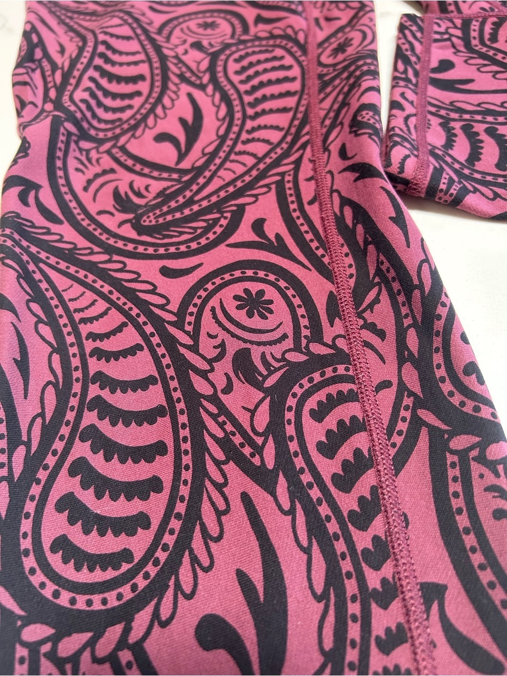 Women With Control Paisley Print Reversible Stretch Pants in Wine and Black - Picture 5 of 10